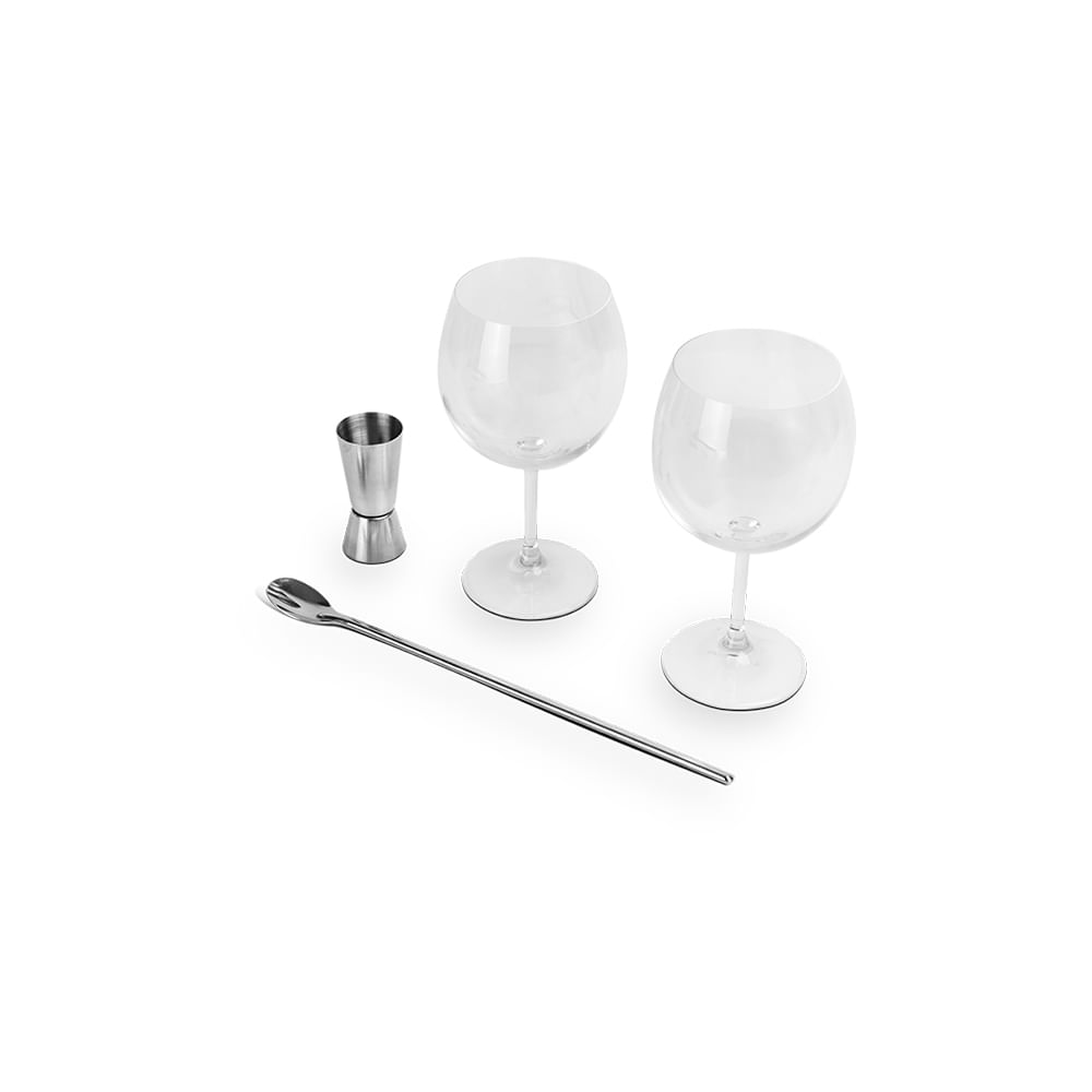 Kit Gin 4 Peças – 2 Taças 600 ml Dosador Colher Aço Inoxidável