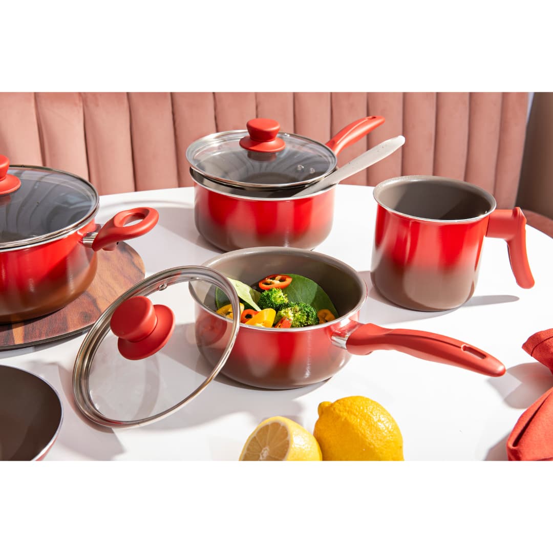 Jogo de Panelas Brinox Antiaderente Ceramic Life 7 Peças Easy Vermelho