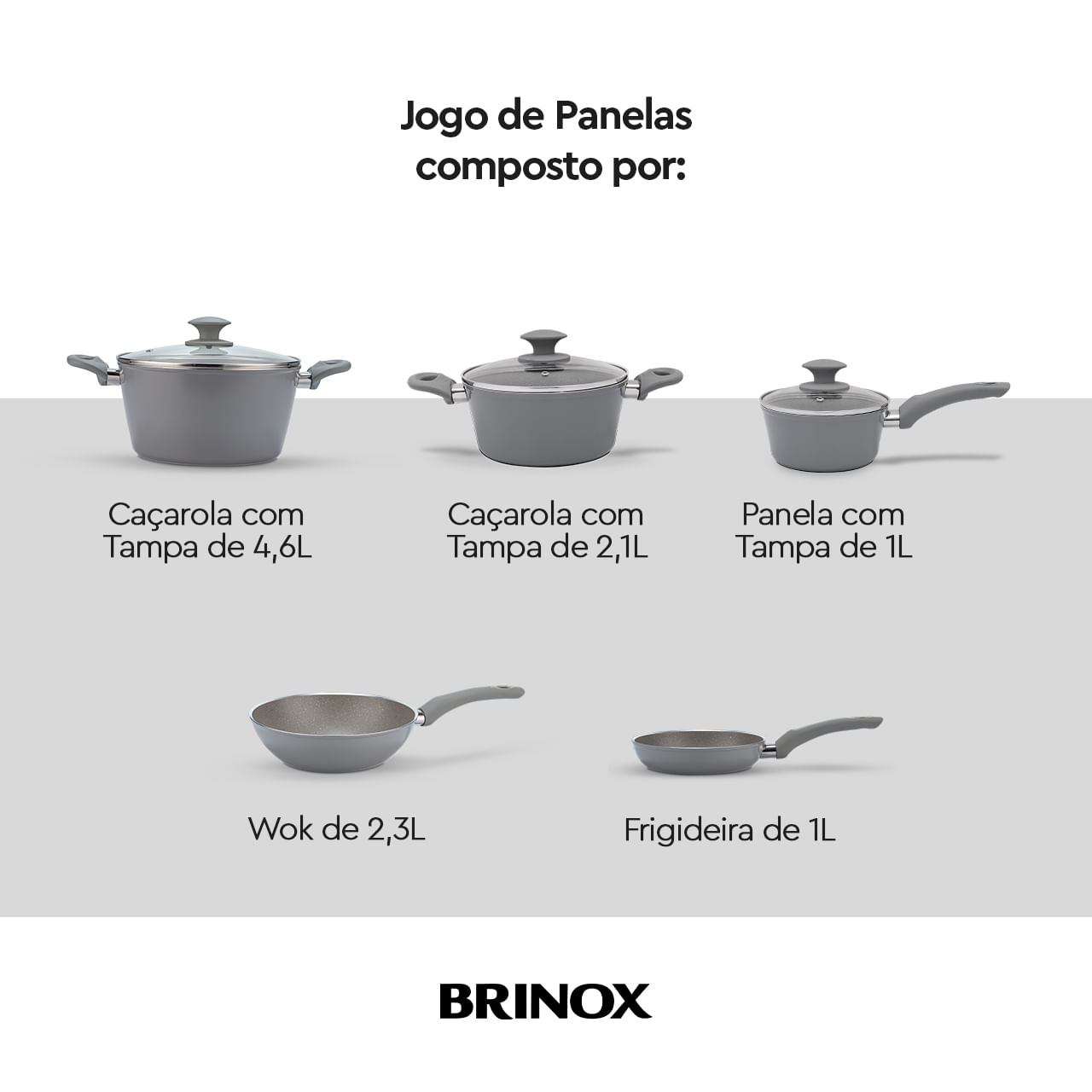 Jogo de Panelas Brinox Antiaderente Ceramic Life 5 Peças Marble
