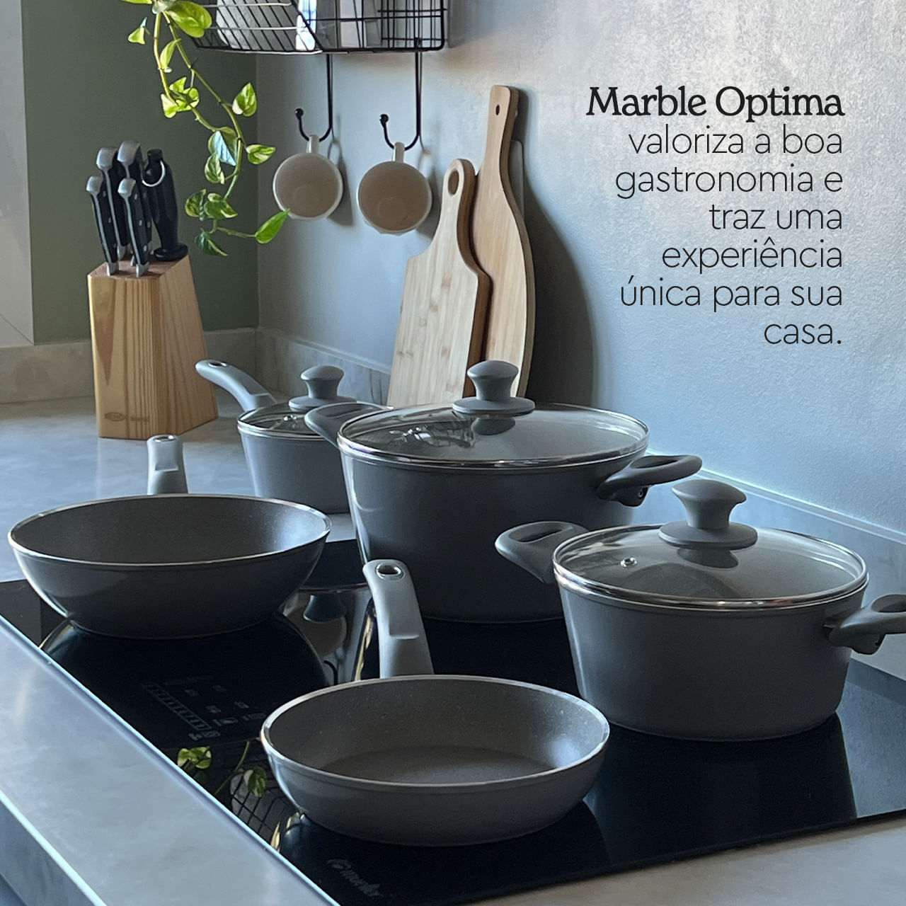 Jogo de Panelas Brinox Antiaderente Ceramic Life 5 Peças Marble