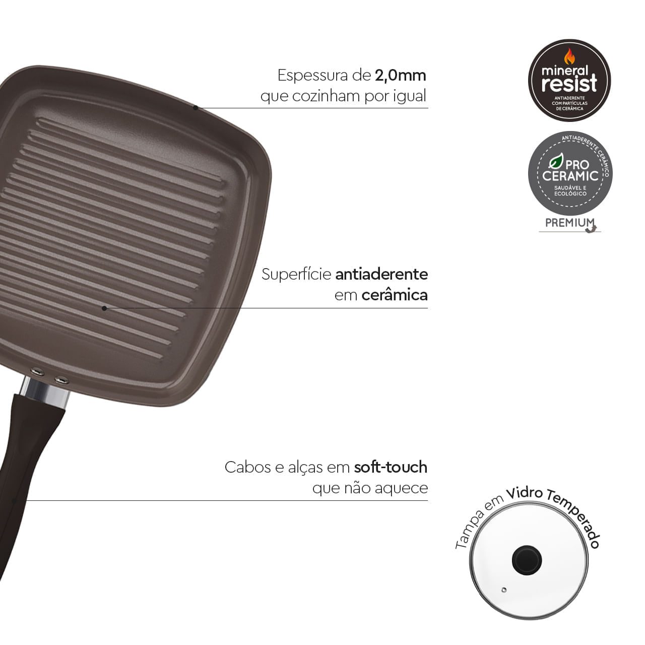 Jogo de Panelas Brinox Antiaderente Ceramic Life 7 Peças Easy Preto