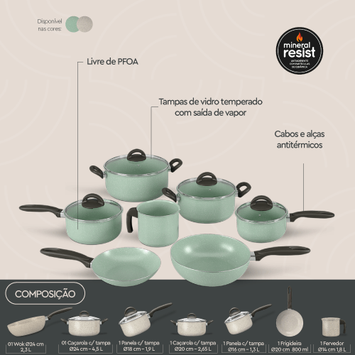 Jogo de Panelas Brinox Antiaderente Ceramic Life 7 Peças Suprema